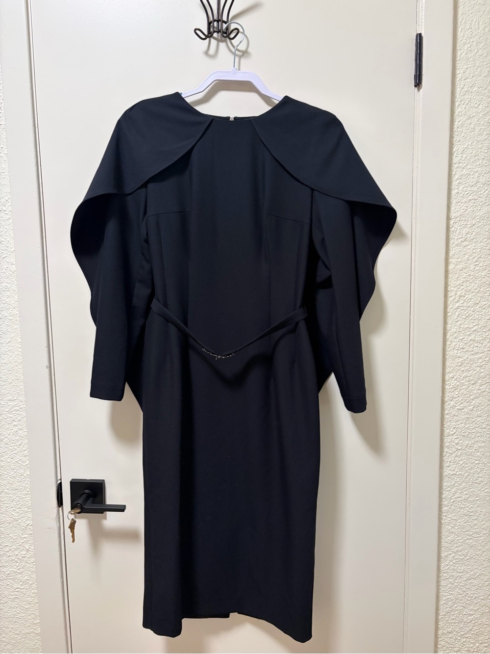 BGL Black Long-Sleeve Cape Dress with Waist Chain